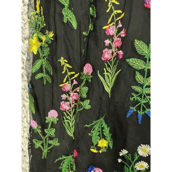 Sam Edelman Botanical Sheer Midi Dress Black with Floral Embroidery Size 0 $168 - Picture 11 of 16